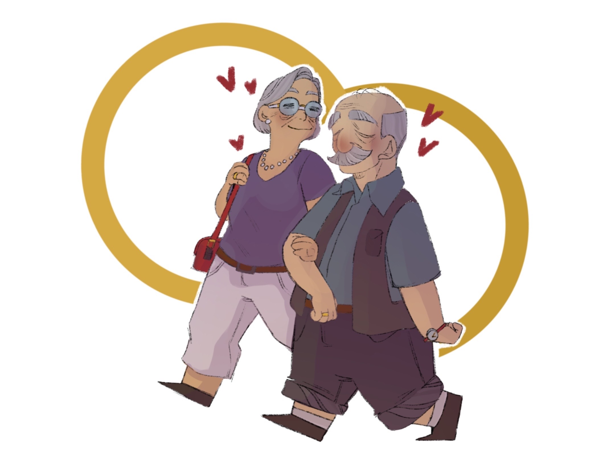 Älteres Ehepaar Arm in Arm laufend
